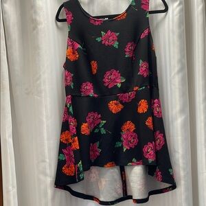 Torrid Black Top with Vibrant Floral Accents
